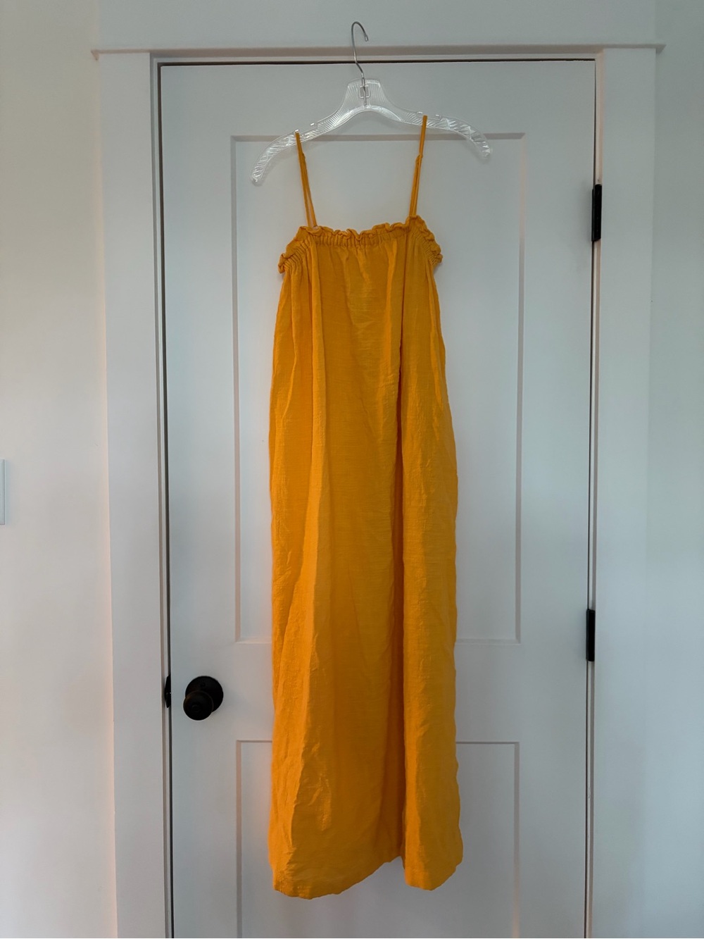 yellow spaghetti strap 100% cotton maxi dress / swim cover up size small/medium